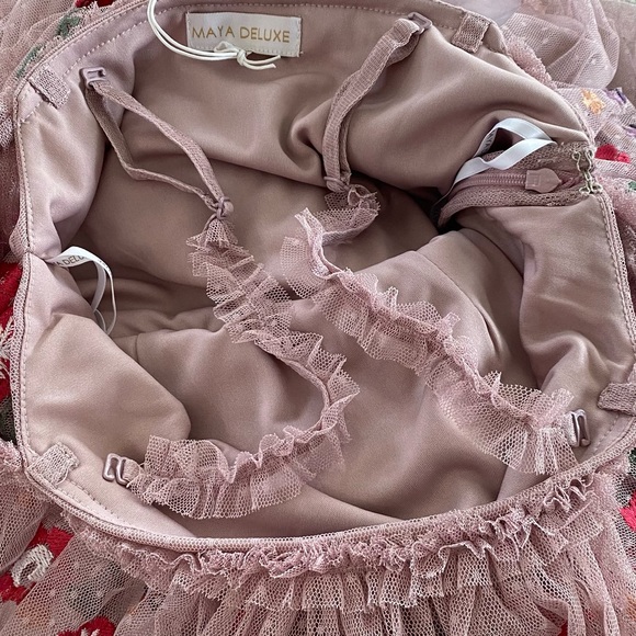 NWT Maya Deluxe Floral Embroidered Off Shoulder Ruffle Maxi Gown Dress Pink 2 - Picture 13 of 15